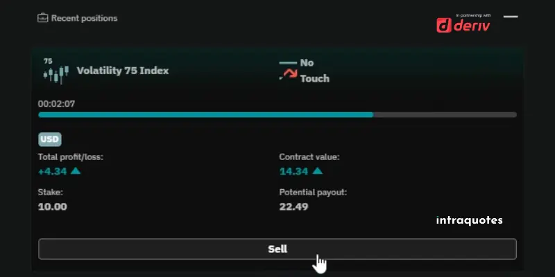 Dtrader optino of Volatility 75index to sell the order before trade expiry