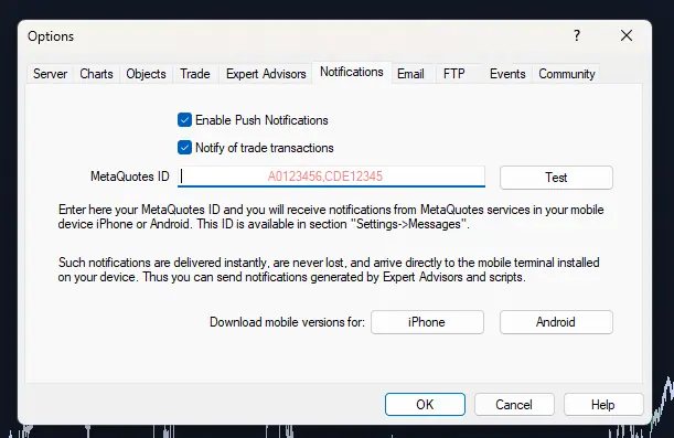 volatiliy master mobile alert setup