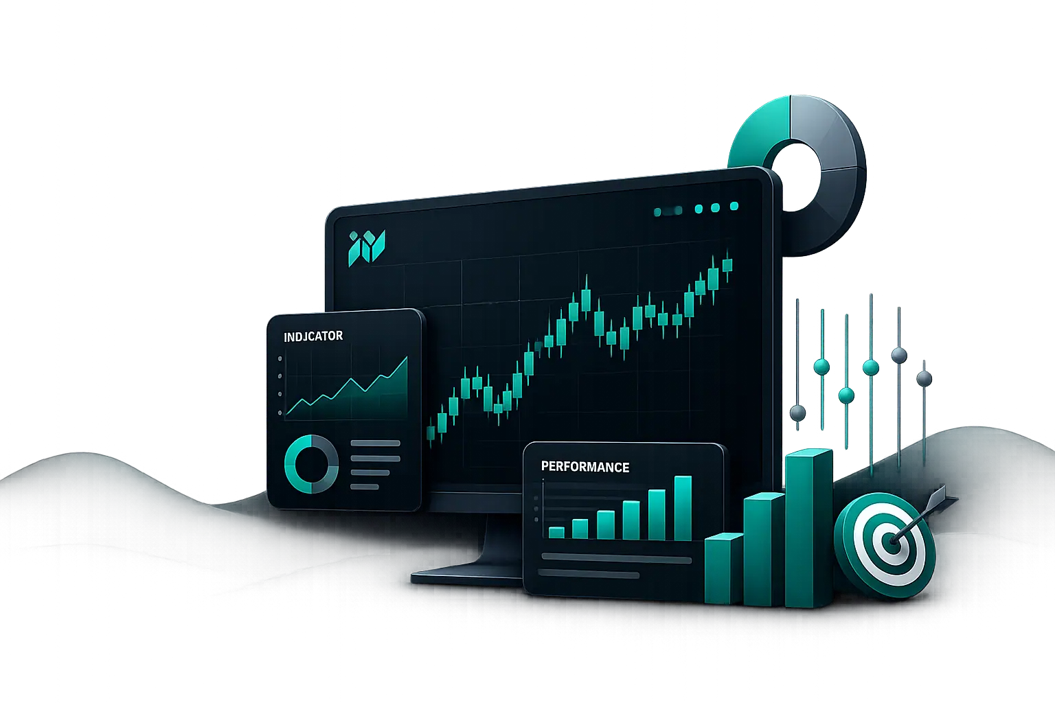 Intraquotes Advanced Trading Dashboard Illustration (Dark Mode)